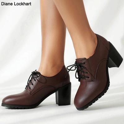 Модные женские оксфорды дерби большого размера 44, ретро, на высоком толстом каблуке, броги, черные, с круглым носком, для вечеринки, офисные, в британском стиле, на шнуровке