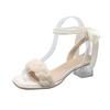 Comfort Shoes for Women 2024 Summer Female Sandal Buckle Strap Clear Heels All-Match Girls Pearl Block New High Fashion Retro Lo