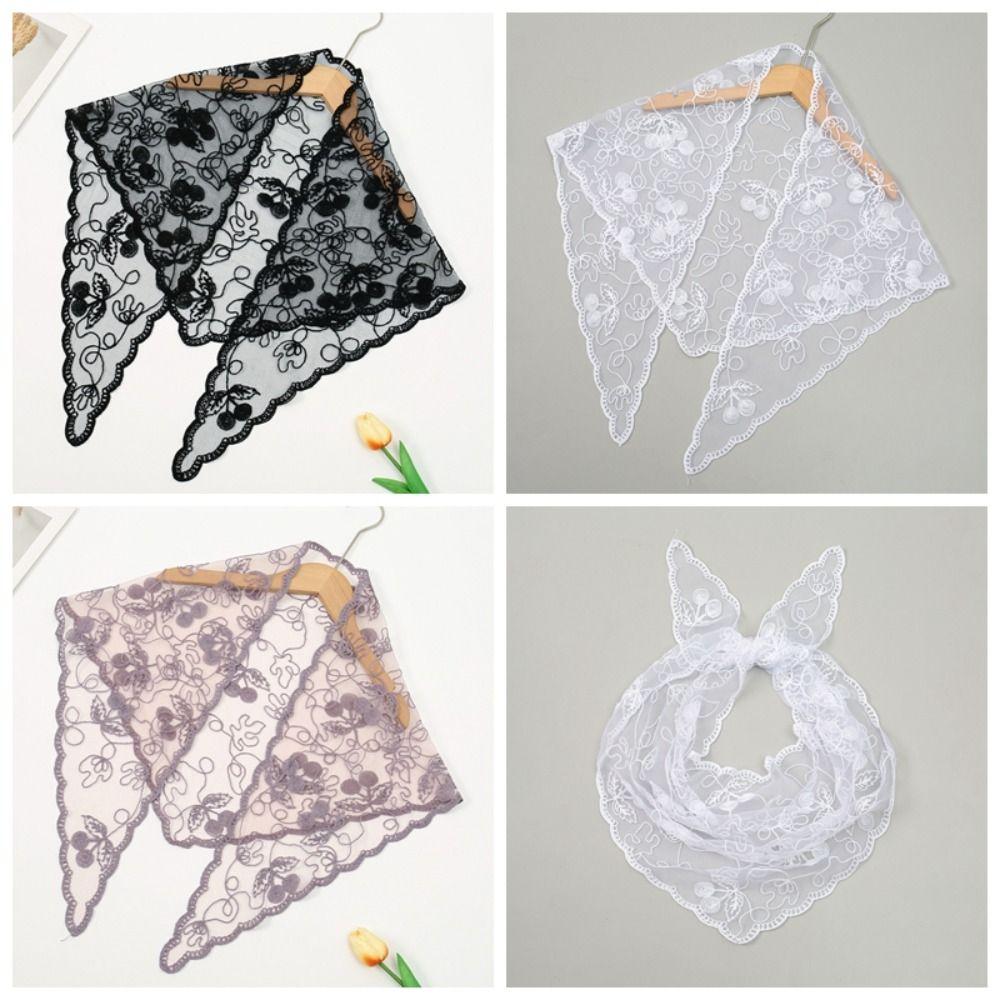 Solid Color Foulard Bandana Embroidery Hair Scarf Headband New Lace Scarf Women