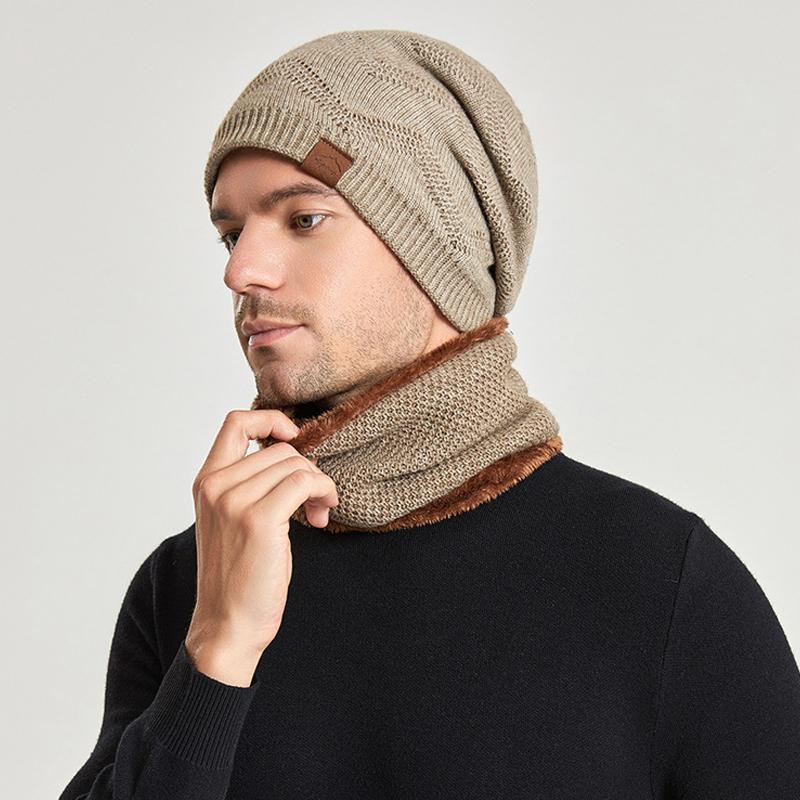 Осенне-зимняя мужская шапочка Skullies, женская кепка, шарф, костюм, бархатный пуловер, уличная теплая вязаная шерстяная кепка с рукавами
