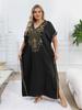 EDOLYNSA 2024 Gold Thread Embroidered Plus Size Casual Vacation Beach Dress Summer Swimsuit Coverup For Women V Neck Bat Sleeve Black Kaftan