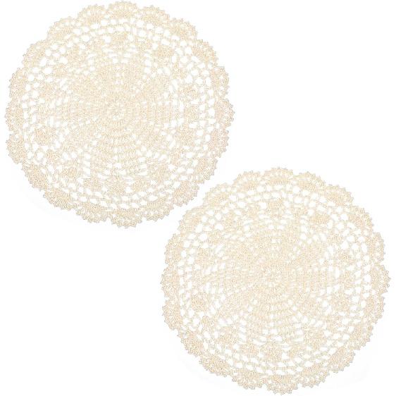 2 Pcs Lace Doilies for Tables Crochet Doilies Lace Table Handmade Crochet Round Cotton Doily for Kitchen Dining Room Wedding Cup Vase Decoration