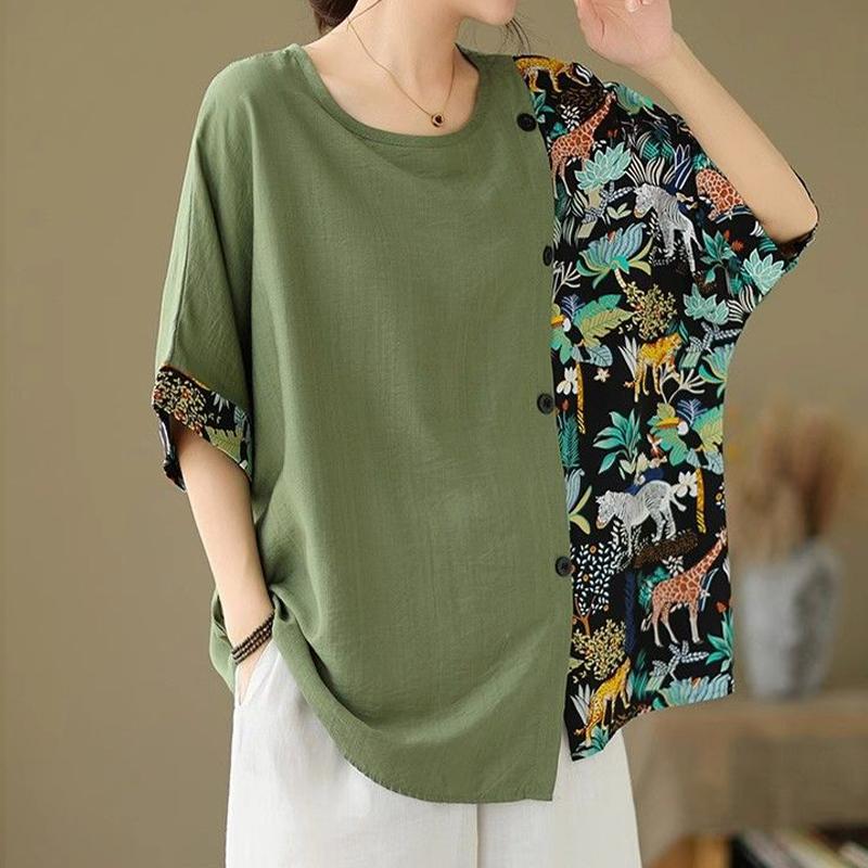 Дизайнерская футболка с короткими рукавами из хлопка и льна, женская летняя свободная, закрывающая живот и тонкий верх, летний топ с коротким рукавом