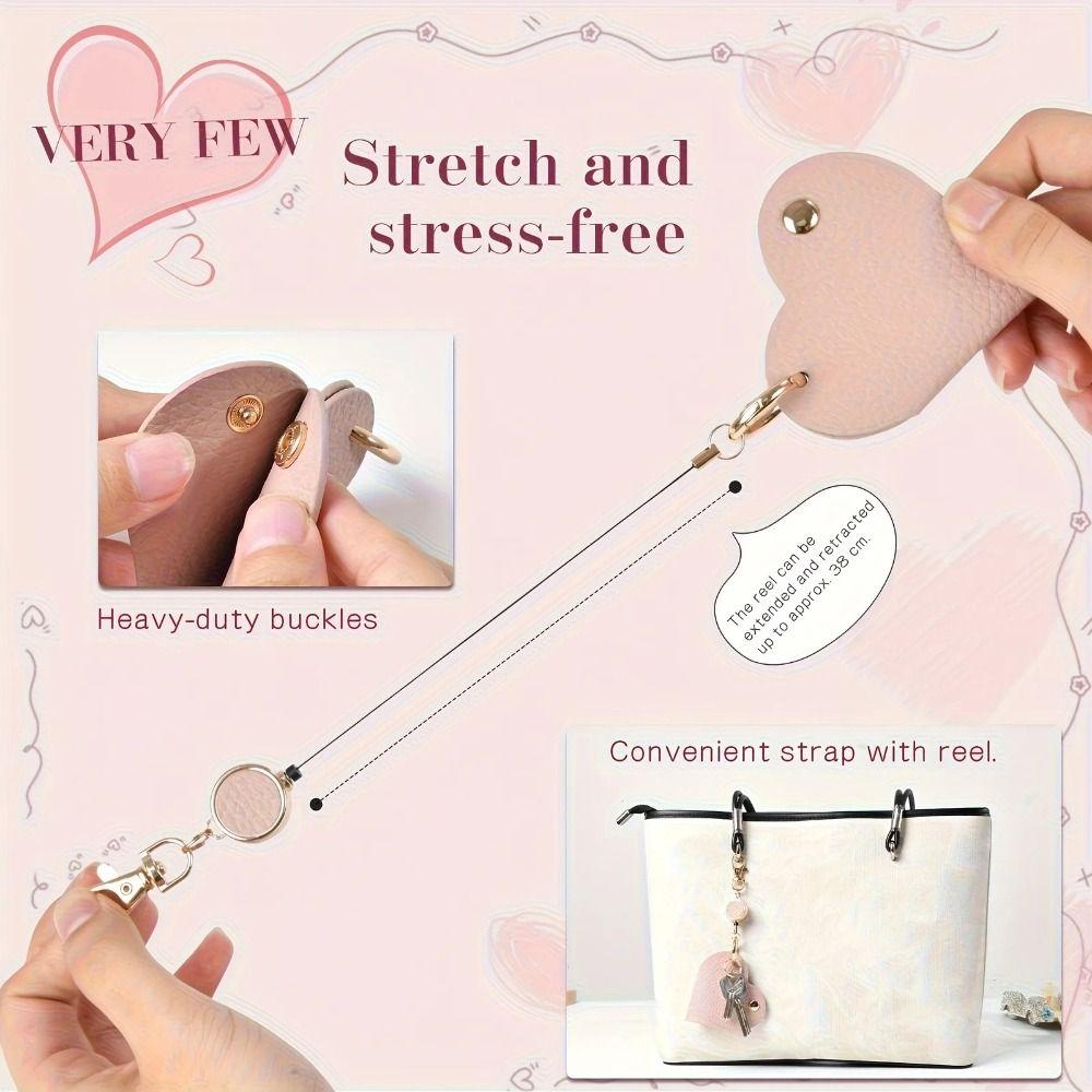 Lovely Hanger Heart Pu Leather Keychain DIY Love Heart Shaped Pendant Candy Color Handmade Retractable Buckle Key Bag Women