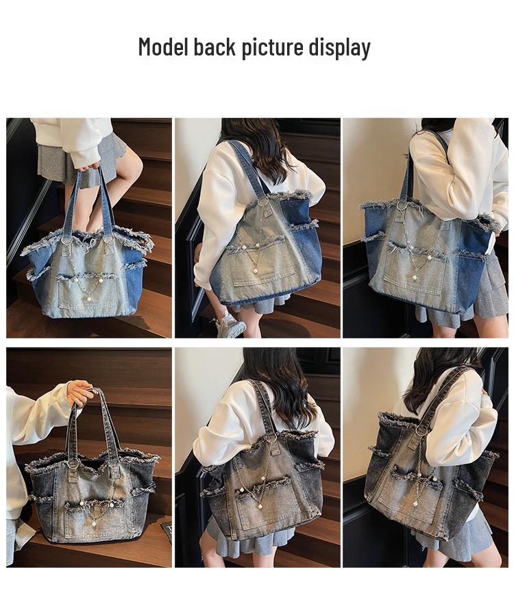 Градиентная джинсовая сумка-тоут большой вместимости - Универсальная сумка через плечо для поездок