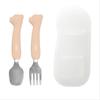 TGM Portable Silicone Stainless Steel Bear Spoon and Fork + Case, Sand Beige, Spoon + Fork + Case, 1 Set, Korean Popular Tableware