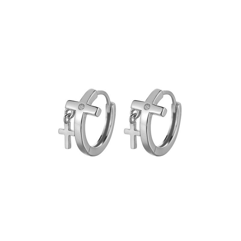 Single Diamond-Encrusted Cross Ear Buckle Women'S Short Cold Wind Hip-Hop Personality Bouncing Small Ear Buckle