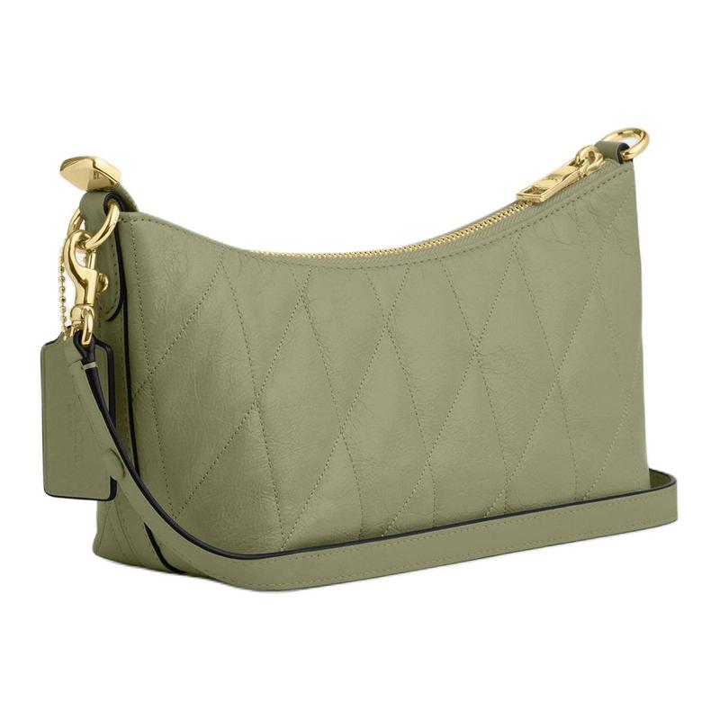 COACH CAITLIN 24 quilted details gold carriage logo cowhide hand-held crossbody shoulder bag medium size women's olive green