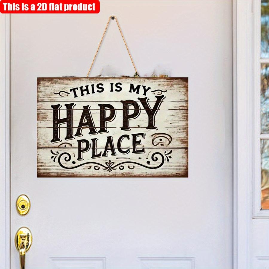 2D Flat 20*10cm1pc "This Is My Happy Place" Vintage Style Wooden Decorative Sign, Elegant Artistic Pattern Wall Hanging Plaque, with No Electricity