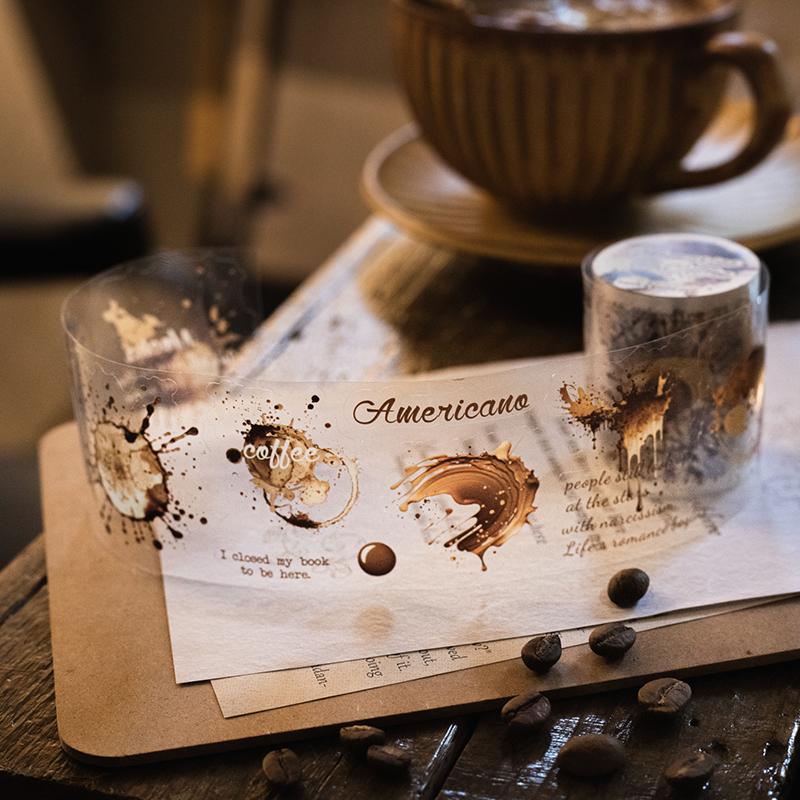 50mm * 200cm/roll coffee trace texture die-cutting PET tape Collage Junk Journal background decoration sticker DIY scrapbook