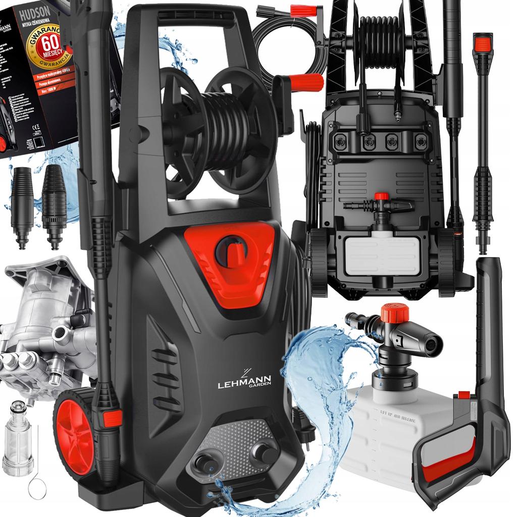 LEHMANN 260 Bar Pressure Washer with Turbo Nozzle, Hose Reel and Foam Sprayer - Aluminium Pump