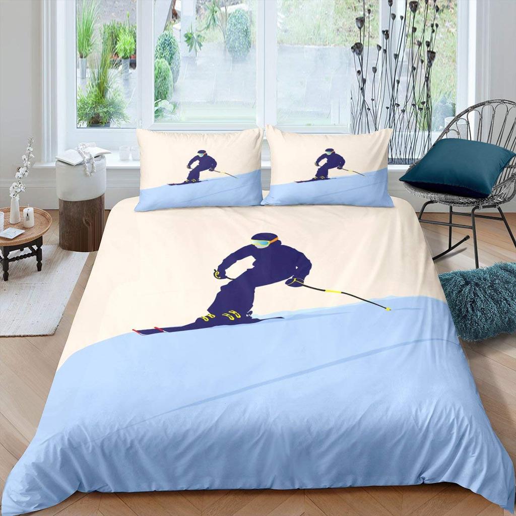 Skiing Sports Duvet Cover Queen Size For Kid Teen Winter Sport Ski Theme Comforter Cover Set Microfiber Snow Mountain Landscape