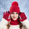 3pcs Solid Color Thermal Knit Cap Warm Winter Beanie Hat Soft Hat Scarf Gloves Set  Winter