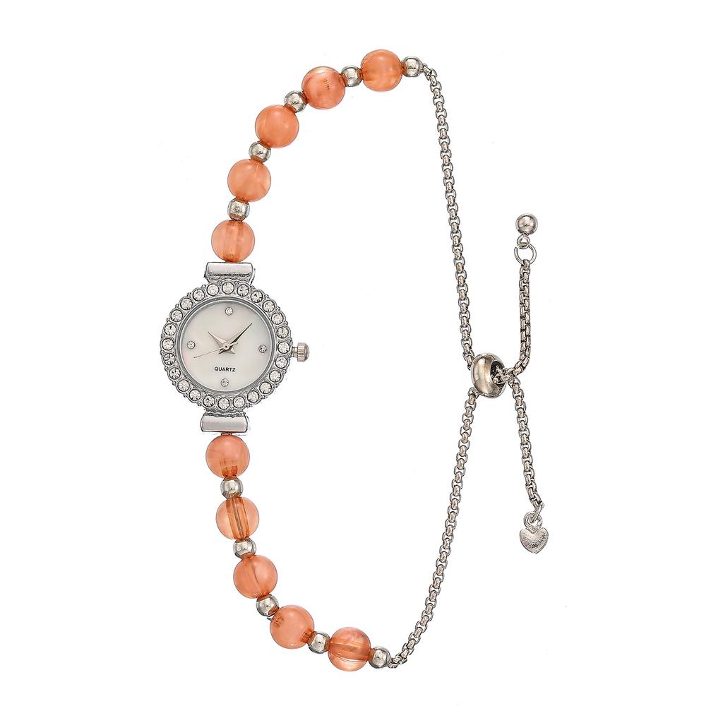 Women Wristwatches Creative Simulation Pearl Beaded Bracelet Watch Rhinestone Round Dial Accessories