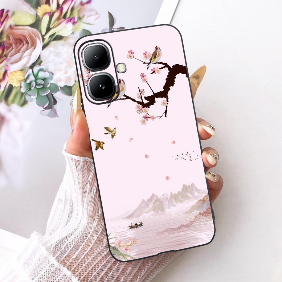 For Infinix Smart 20 4G Case New Fashion Flower Pattern Soft Black Silicone Phone Cover For Infinix Smart 20 Bumper Smart20 Para