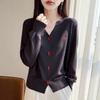 Women S V Neck Embroidered Loose Long Sleeve Knit Cardigan