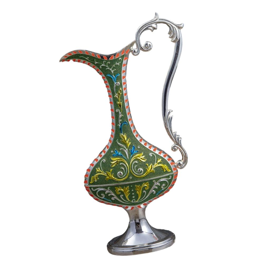 Antique Metal Vases With Handle Embossed Pattern Flower Container For Living Space Bedrooms Centerpieces Decoration