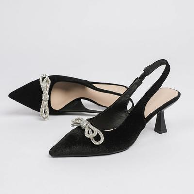 Женские босоножки на высоком каблуке с острым носком, большого размера, летние повседневные босоножки с тонким каблуком и бантом, однотонные туфли 36-42