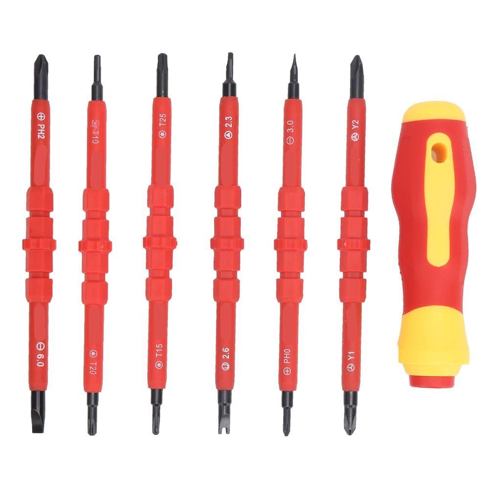 Набор из 14 изолированных отверток из хромованадиевой стали со сменными битами. Магнитный набор отверток включает шлицевые