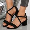 Fashion Black Woman Summer Open Toes Heel Shoes Thick Heels Sandals Square Head Minimalist Design Fashionable and Versatile Large Size