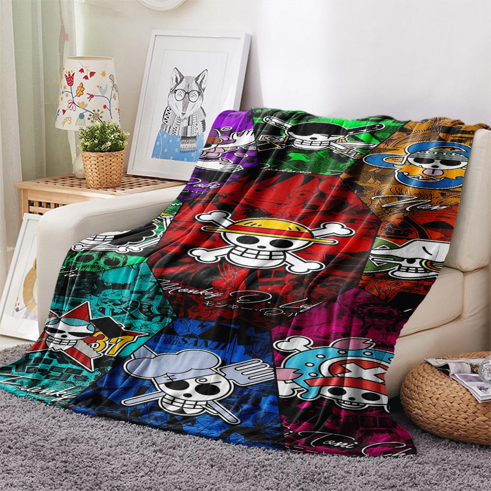 1PC One Piece Straw Hat Pirates Patterned Flannel Blanket Suitable For All Seasons For Home Decor Warmth And Comfort Gifts Holiday Present