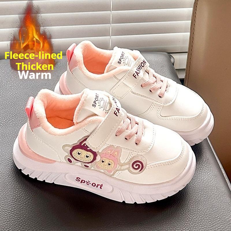 Зимние хлопковые туфли для девочек, туфли принцессы, нескользящая спортивная обувь, утепленные флисом теплые кроссовки