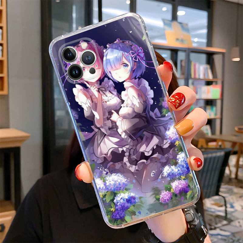 Чехол для телефона RE ZERO Ram Rem с аниме для iPhone 14 13 12 11 Pro Max XS X XR SE 2020 6 7 8 Plus Mini Transparent Shell