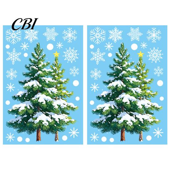 Christmas Glass Decal 2Pcs Snowflake Window Clings, Winter Green Pine Tree Static Easy Apply Sticker Stickers, Snow Dots Xmas Decals for Home