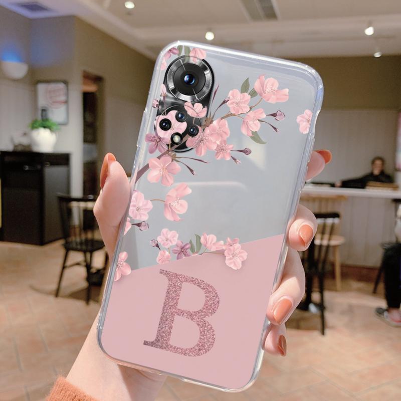 Милый чехол с буквами для Honor 50 90 400 Lite Pro, чехол для Huawei P20 P30 Pro, чехол, мягкий, цветочный, алфавитный, прозрачный, силиконовый для телефона