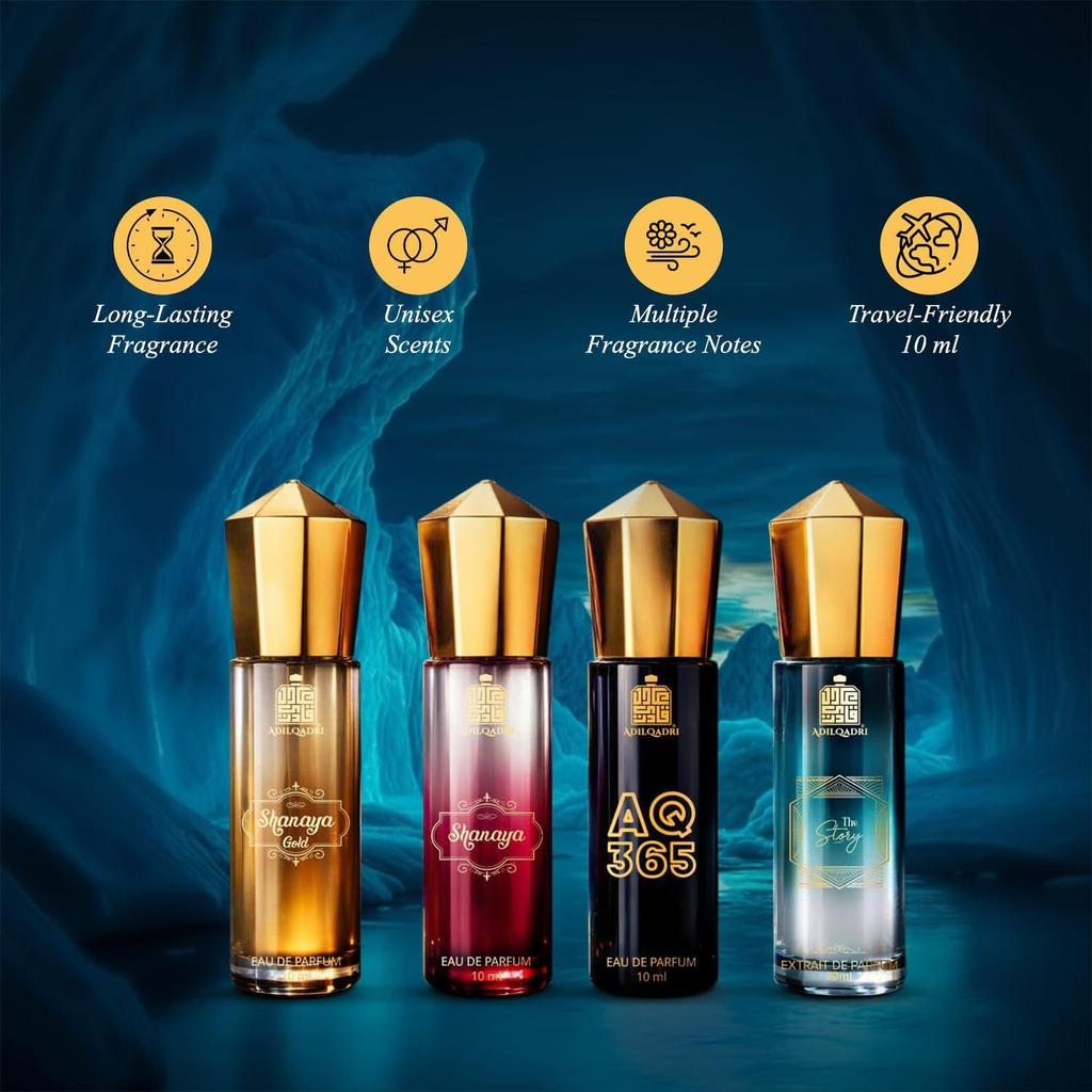Adilqadri Perfume Gift Set for Men & Women (Pack of 4 x 10ml | 40ml Total) | Long Lasting