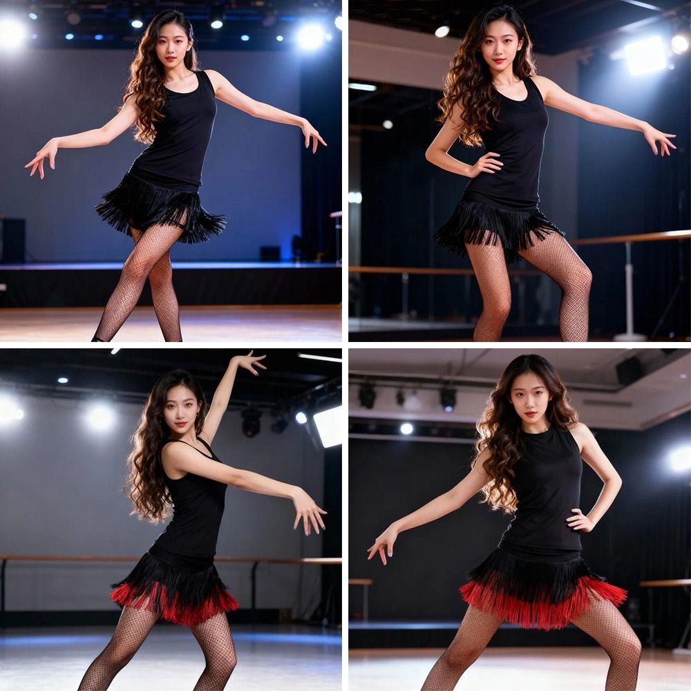 2 Layer Ballroom Dance Skirt Tassel Samba Dance Skirt Fashion Performance Costume for Women