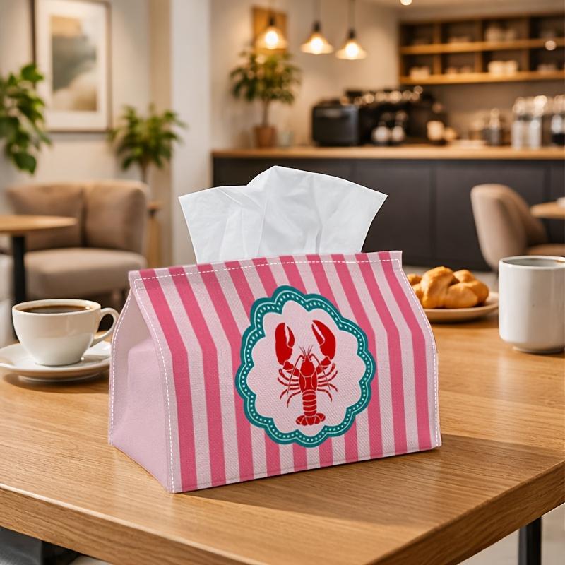 1pc Party Tissue Box, Nautical Coastal Preppy, Multifunctional Tissue Holder, Lobster Scalloped Frame Stripe, Outdoor Party Supplies, Everyday Desktop