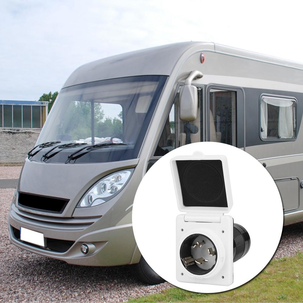 125V/250V 50A RV Marine Power Cord Twist Electrical Lock White Inlet with Waterproof Cover