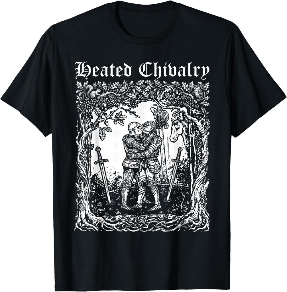 Retro Heated Chivalry Medieval Knights Kissing Funny Pride T-Shirt