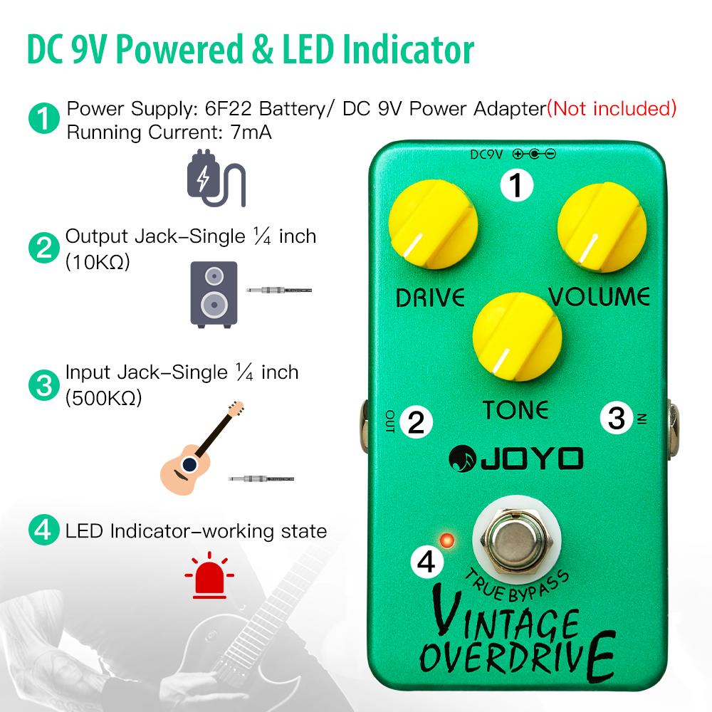 JOYO JF-01 Vintage Overdrive Гитарная педаль Создающая Теплый Мягкий Плавный Овертон Овердрайв Педаль с Эффектами Сустейна
