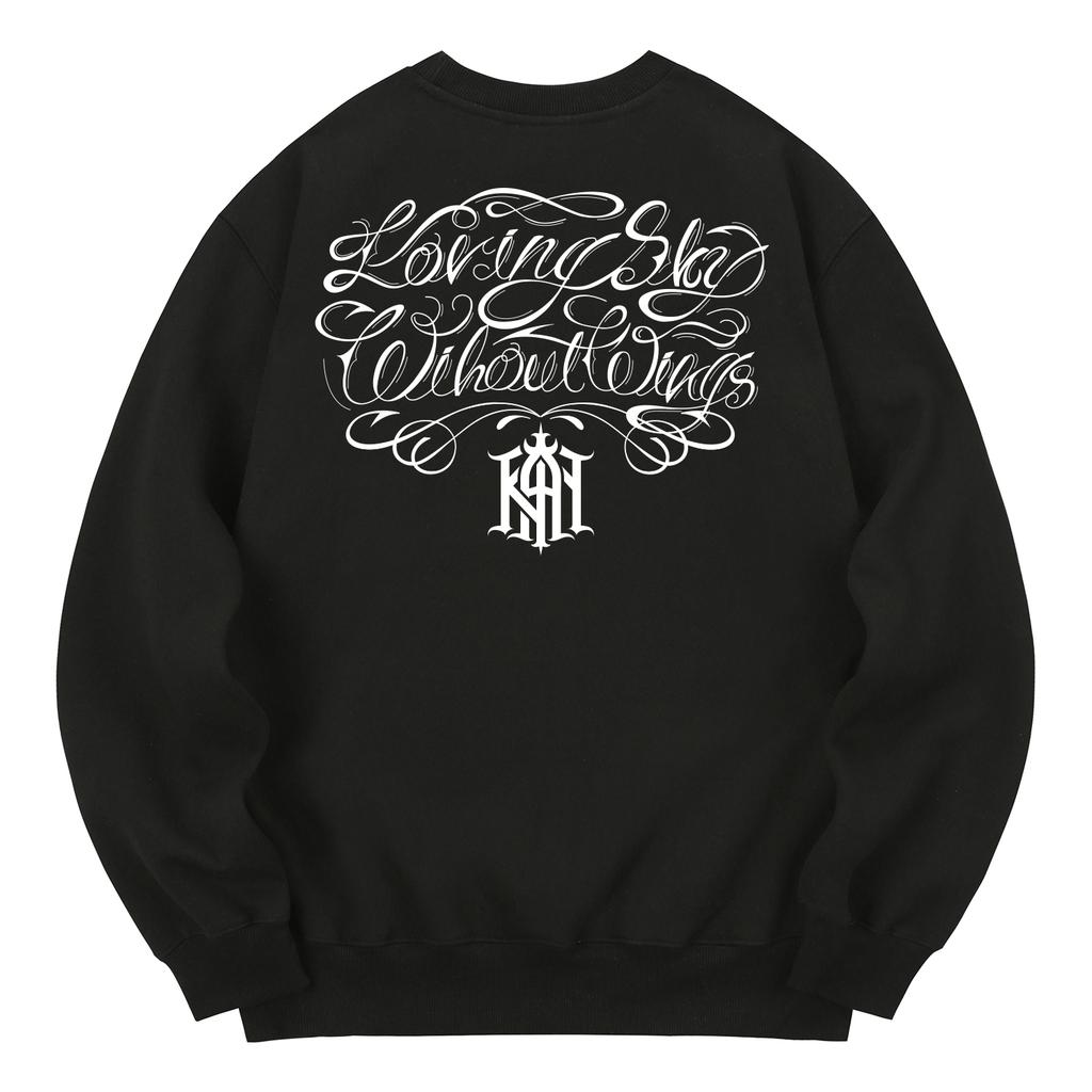 KAN6312 Kmb0019 Chicano Lettering Fleece-Lined Sweatshirt - Black