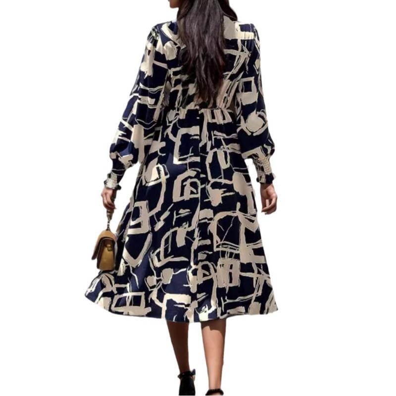 Women's Geometric Printed Long-sleeved Dress