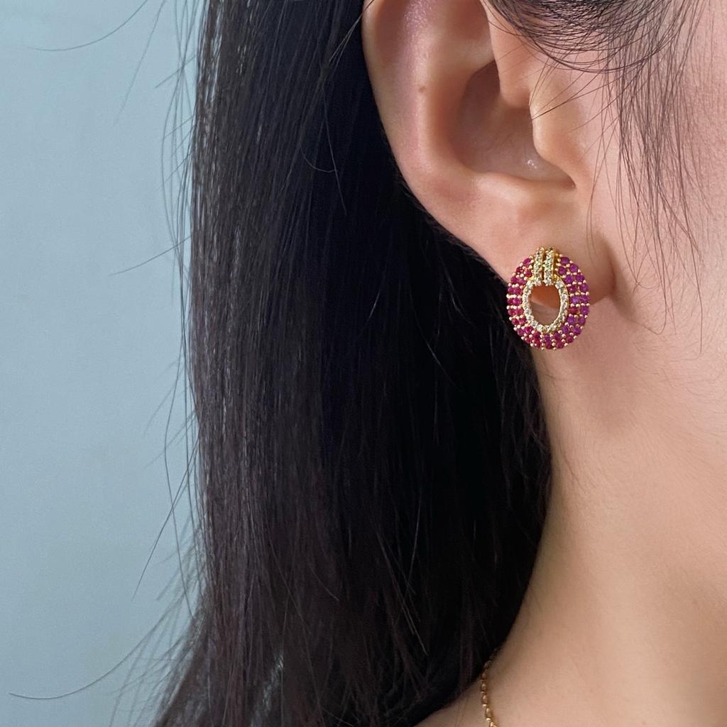 Gradient rose red full diamond colored zirconium earrings bracelet necklace