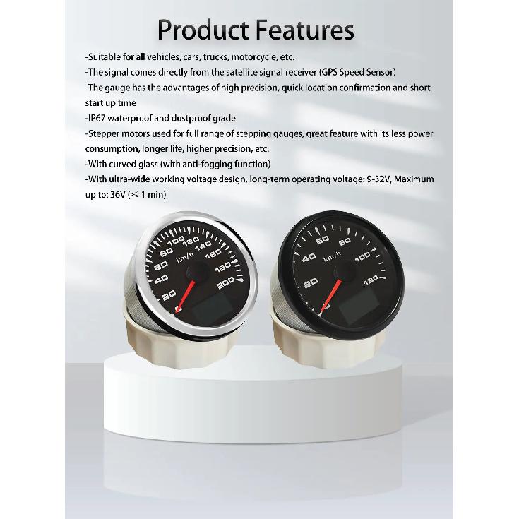 RHAXEL Auto GPS Speedometer Velometer 0-120KM/H 0-200KM/H Speed Odometer Mileage for Car Racing Motorcycle with Backlight 85mm