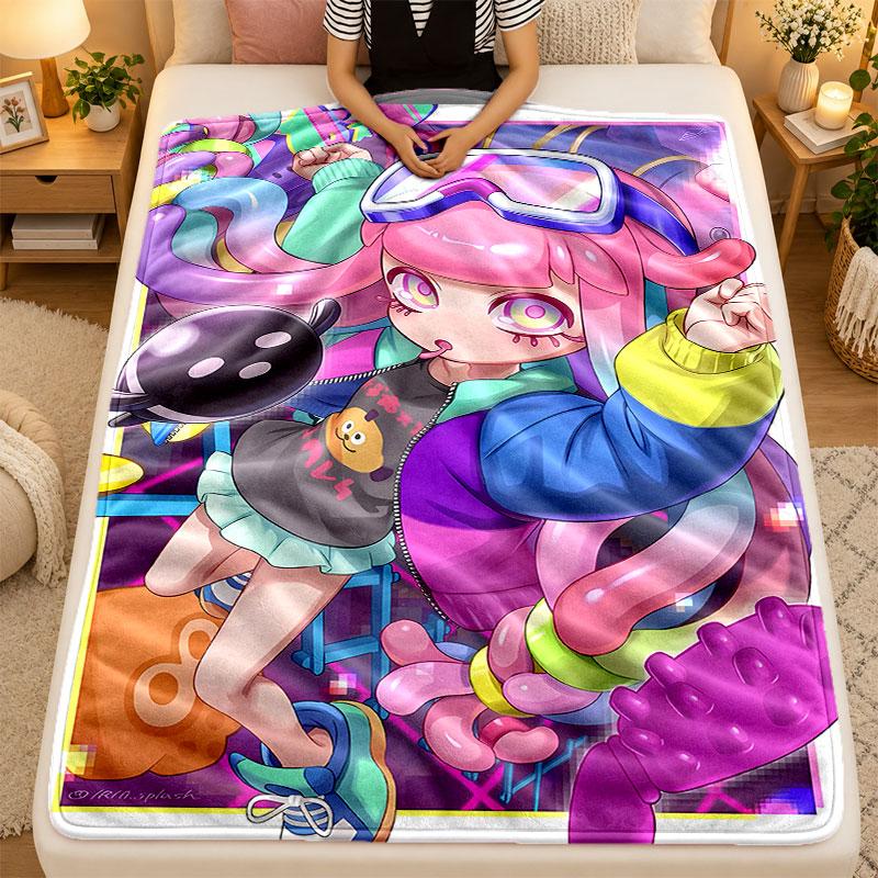 Flannel BlanketSplatoon Warm Soft Throw Blanket for Indoor Sofa Bed Living Room Use