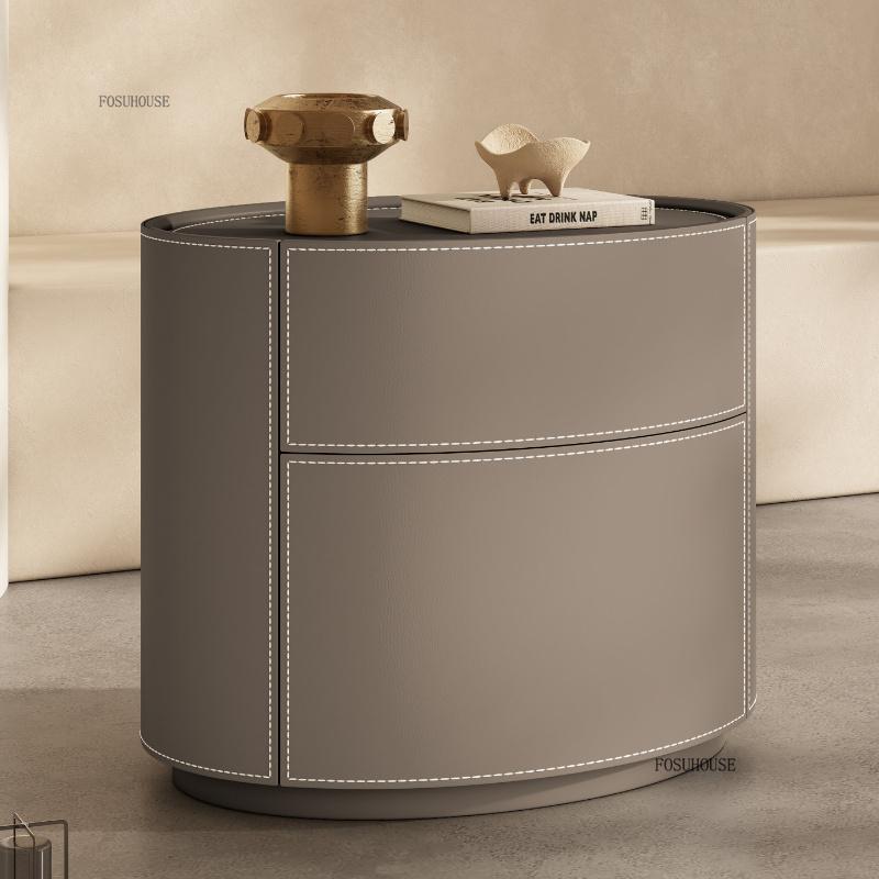 Modern Oval Bedside Table Home Furniture Solid Wood Storage Cabinet Designer Night Stand Minimalist Nightstands for Bedroom