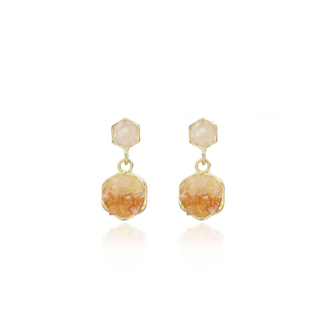 Silver needle Japanese and Korean orange gradual change hexagonal zircon earrings female, light luxury niche design sense autumn