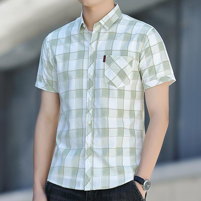 Новая летняя мужская рубашка с короткими рукавами и карманами, трендовая повседневная рубашка без железа, мужская клетчатая рубашка в дюйм, прилив