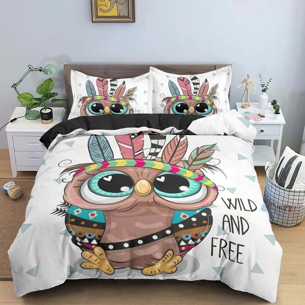 3D Печать Мультяшная Сова Милые Животные Уютное Покрывало Пододеяльник Наволочка Комплект Постельного Белья Декор Детской Комнаты Домашний Текстиль