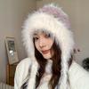 Autumn and Winter New Warm  Furry and Cute Ear Protection Hat for Women with Dopamine Straps Korean Style Lei Feng Plush Hat To Keep Out The Cold