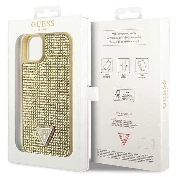 Etui do iPhone 14 Hardcase Guess Rhinestone Triangle Złoty
