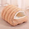 Plush Semi-sealed Pet Bed Checkered Pattern Cat House Cozy Winter Cat Bed  Pet Supplies