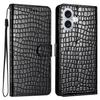 For iPhone 16 Case Flip Stand Leather Crocodile Texture Phone Cover