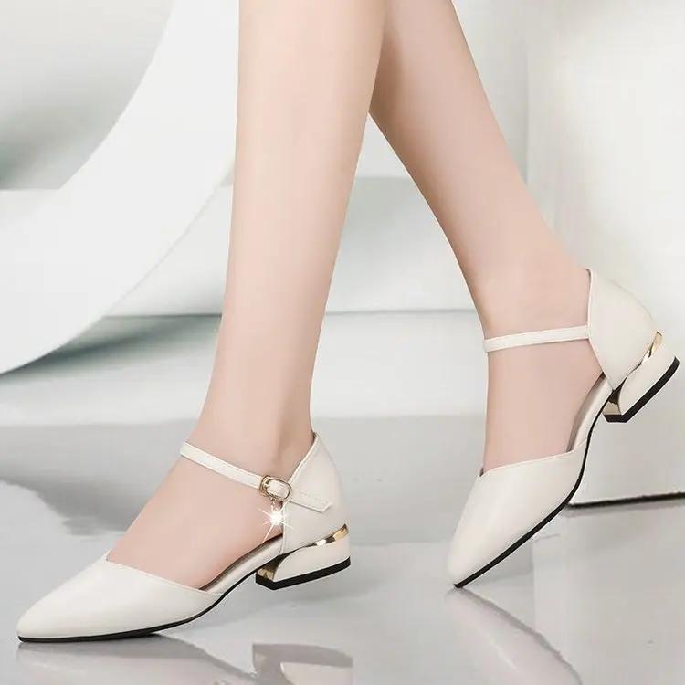 Fashion Comfortable Square Heels Office Ladies Working Shoes Soft Pu Leather Low Heel Pumps Women Ankle Strap Classic Black Shoes Woman