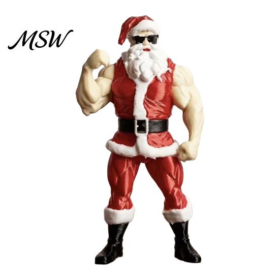 Unique Christmas Party Supplies Muscular Santa Claus Figurine, Funny Hilarious Resin Strong Statue, Novelty Festive Holiday Home Accents Collectible